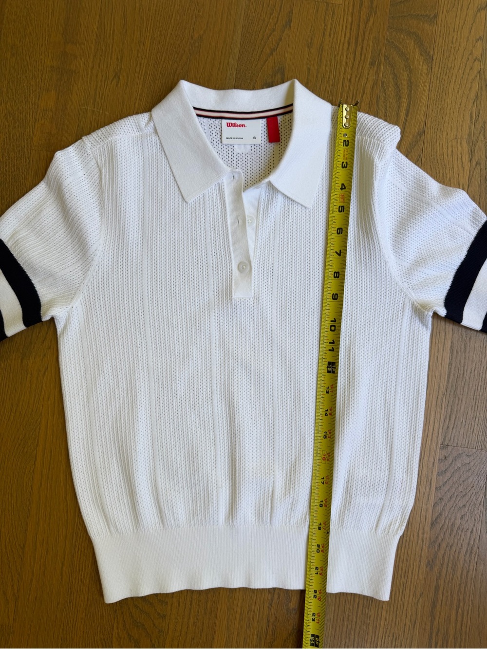 Wilson Essex Polo Sweater Knit Short Sleeve Top Bright White Navy Stripe Small - Picture 6 of 11